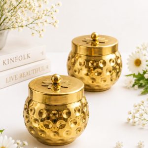 Gold Shine Hammered Metal Jar with lid - 150 ml