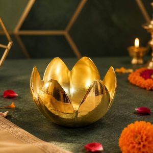 Gold Shine Lotus Diya Urli