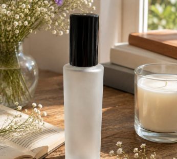 Room Spray Bottle – White Frosted Glass Black Cap – 100 ml