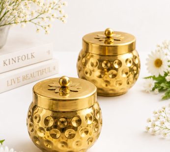 Gold Shine Hammered Metal Jar with lid – 150 ml